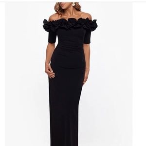 Black ruffle off the shoulder dress